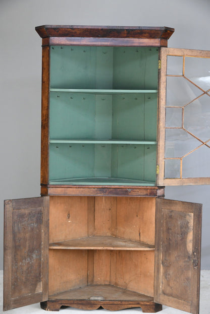 Antique Astragal Glazed Oak Corner Cabinet