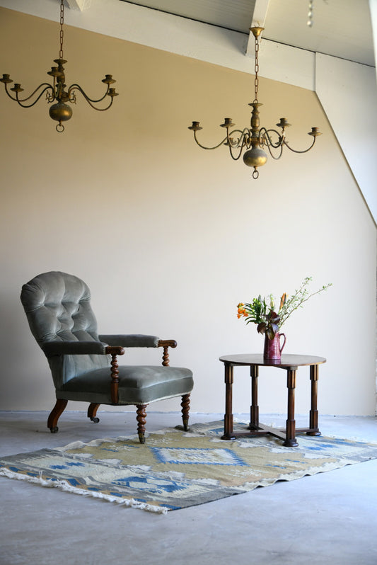 Victorian Walnut Button Back Upholstered Easy Chair