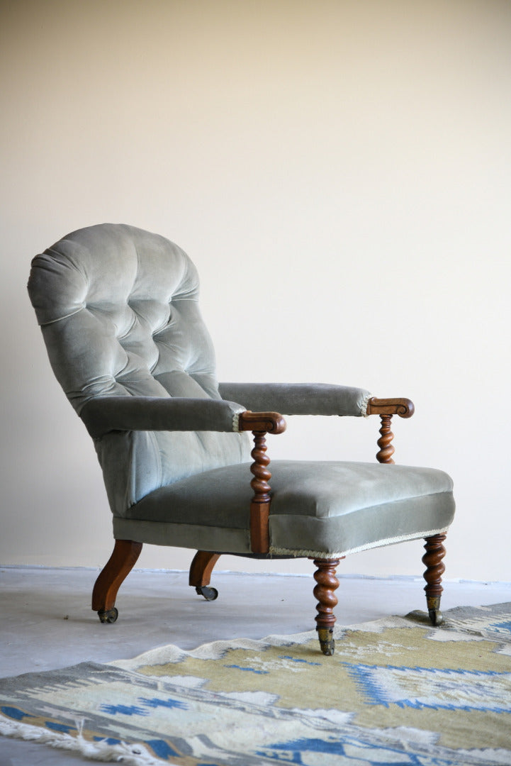 Victorian Walnut Button Back Upholstered Easy Chair