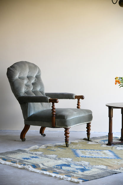 Victorian Walnut Button Back Upholstered Easy Chair