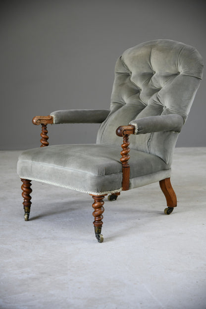 Victorian Walnut Button Back Upholstered Easy Chair