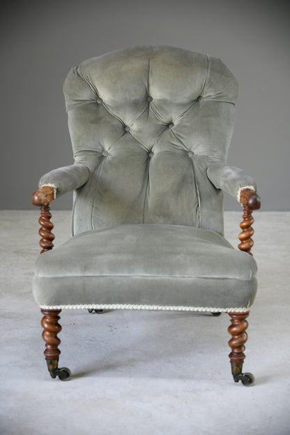 Victorian Walnut Button Back Upholstered Easy Chair