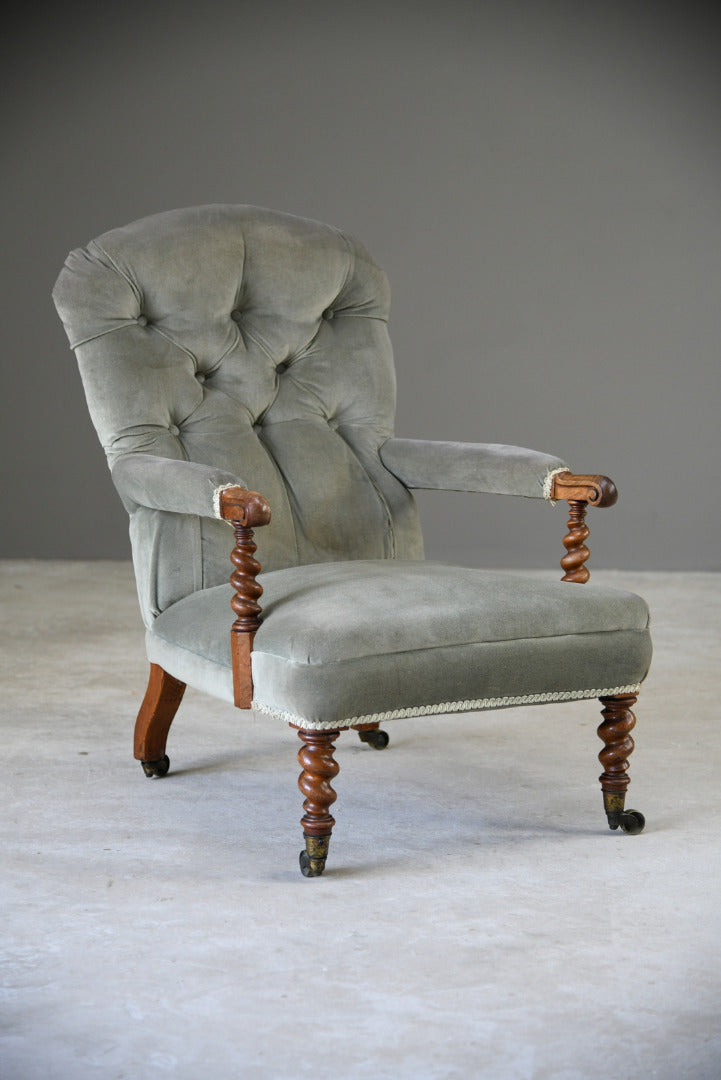 Victorian Walnut Button Back Upholstered Easy Chair