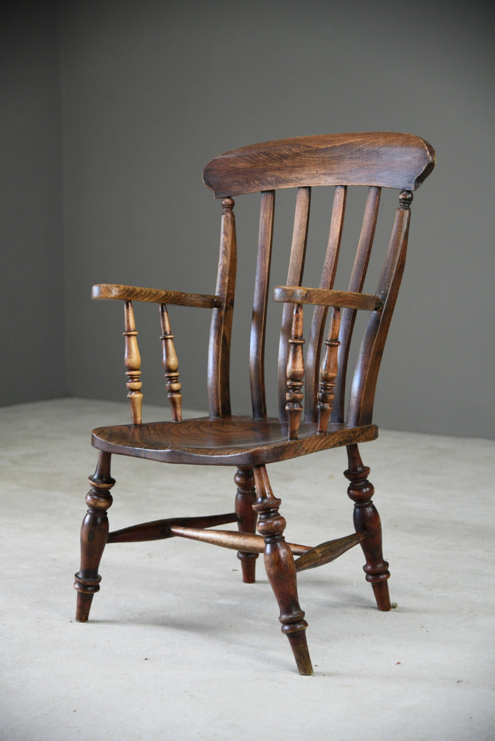 Antique Elm & Beech Lathe Back Kitchen Armchair