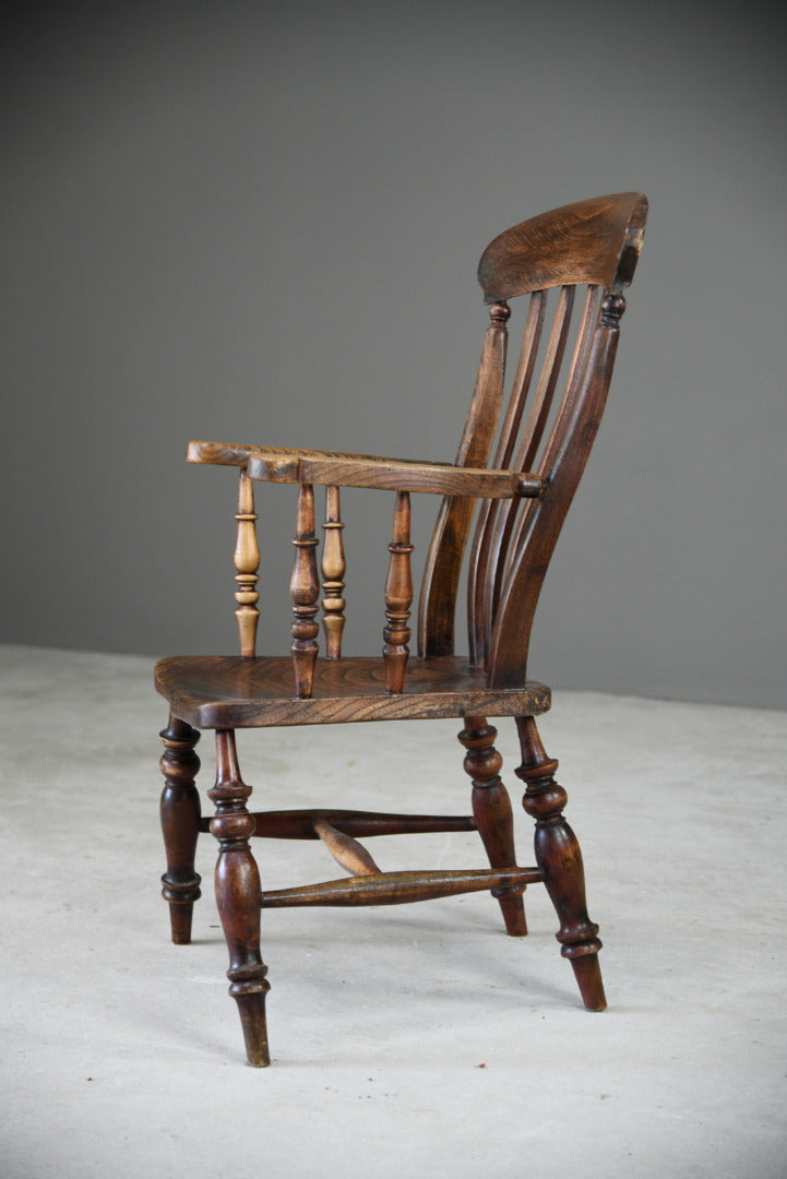 Antique Elm & Beech Lathe Back Kitchen Armchair