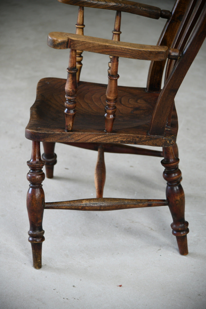 Antique Elm & Beech Lathe Back Kitchen Armchair