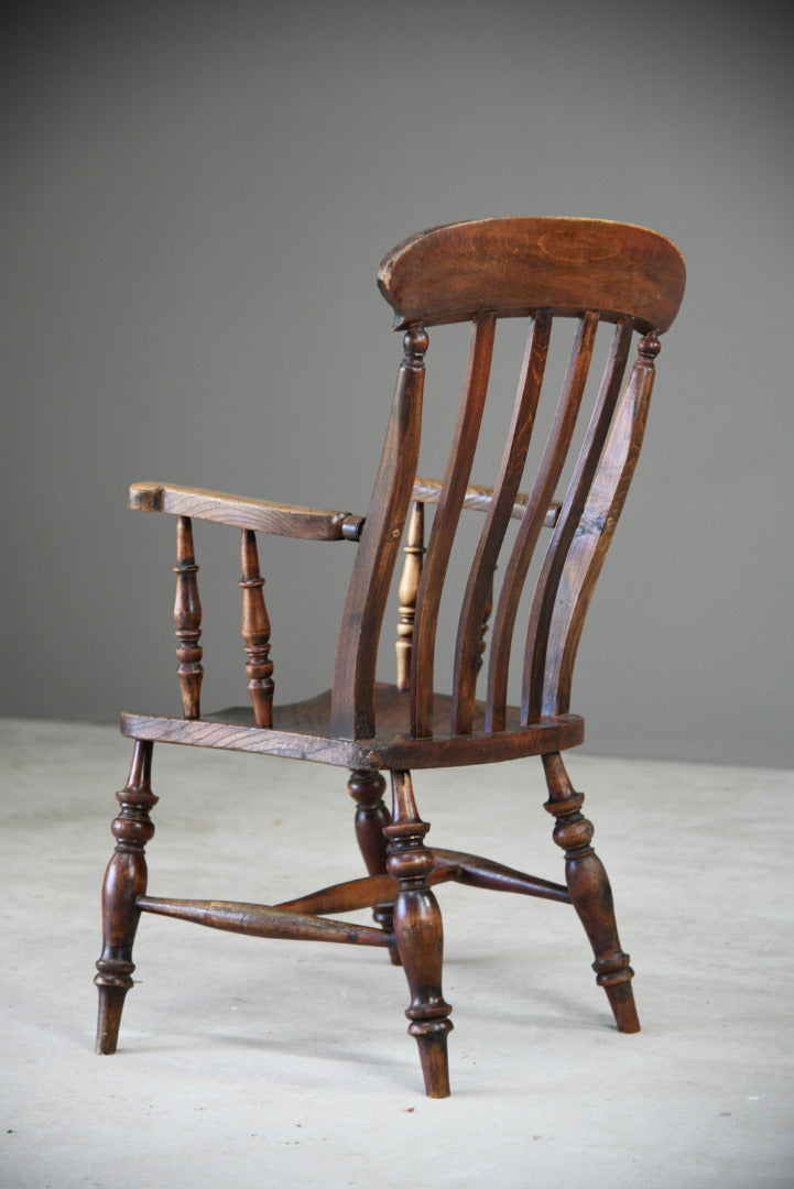 Antique Elm & Beech Lathe Back Kitchen Armchair