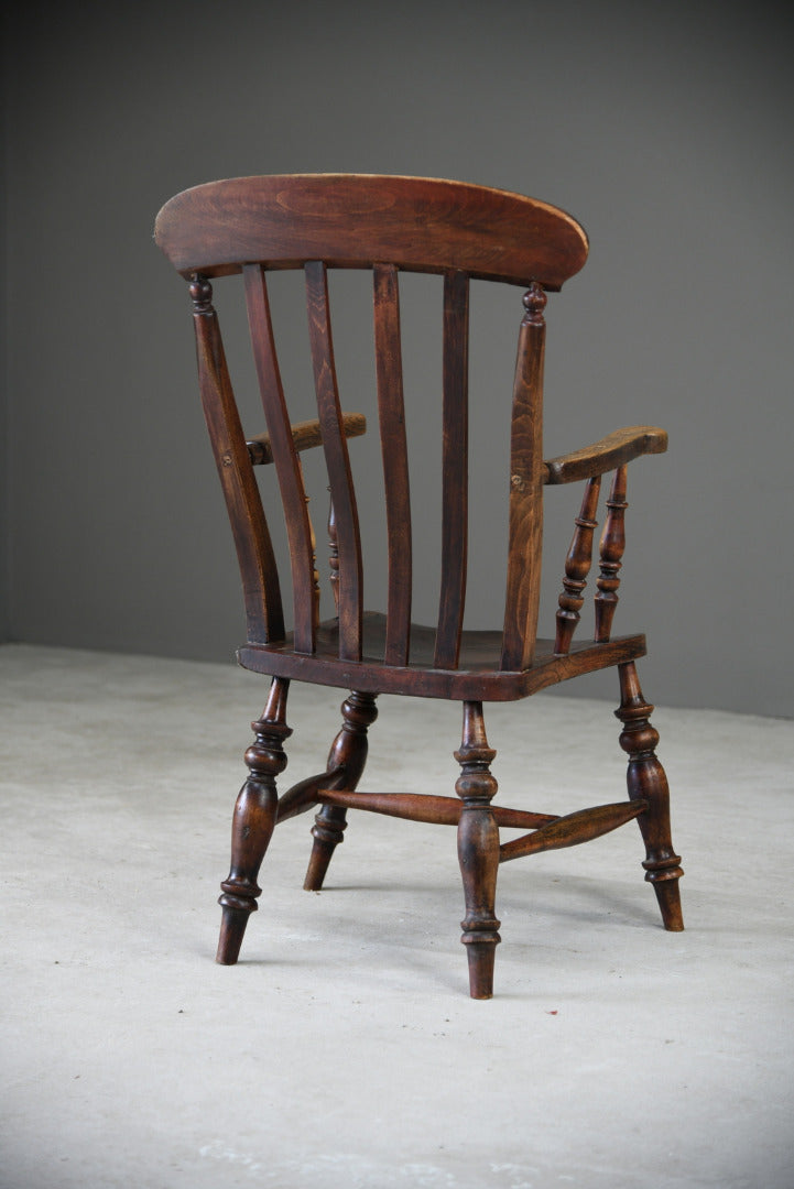 Antique Elm & Beech Lathe Back Kitchen Armchair