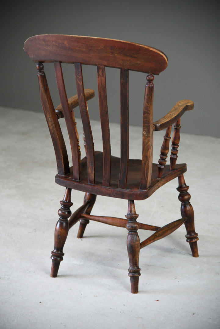 Antique Elm & Beech Lathe Back Kitchen Armchair