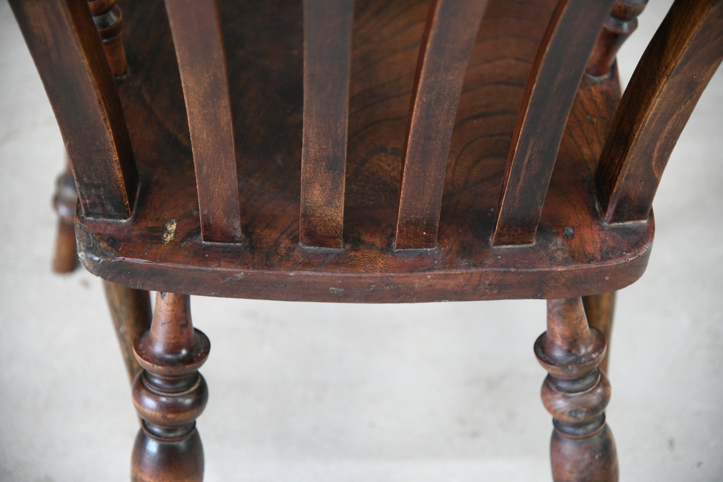 Antique Elm & Beech Lathe Back Kitchen Armchair