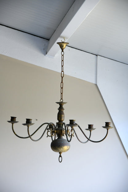 Single Dutch Style Brass 6 Arm Candle Chandelier