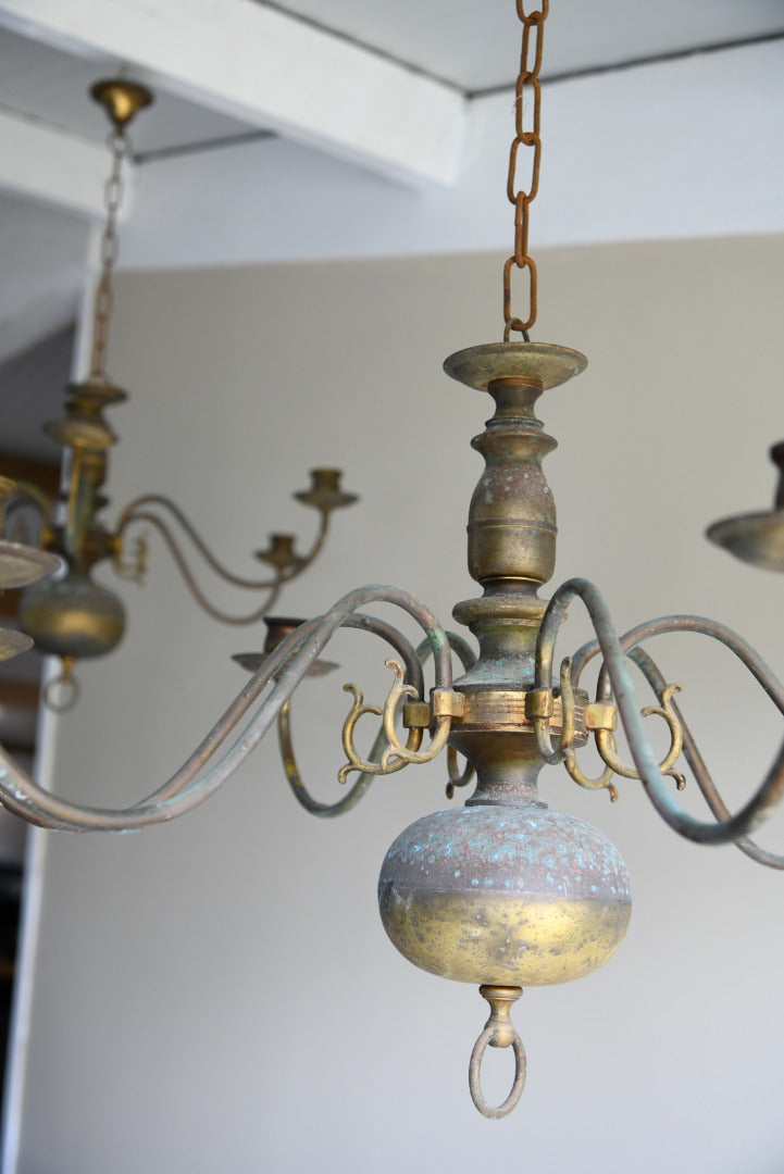 Single Dutch Style Brass 6 Arm Candle Chandelier