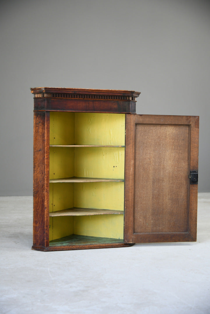 Antique Rustic Farmhouse Oak Hanging Corner Cupboard