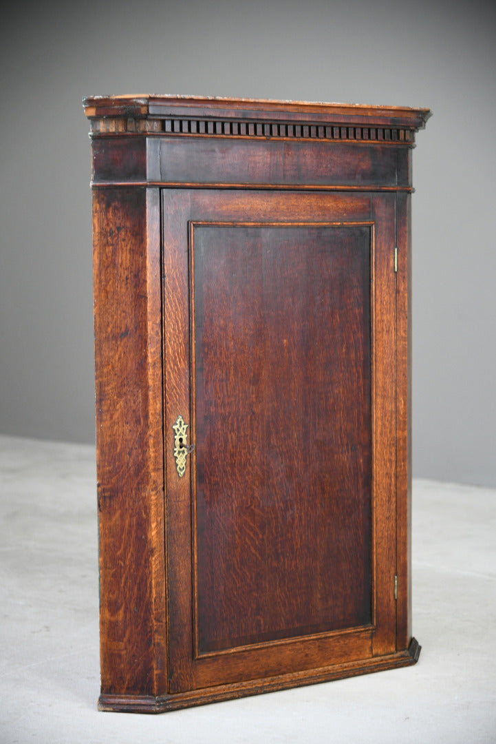 Antique Rustic Farmhouse Oak Hanging Corner Cupboard