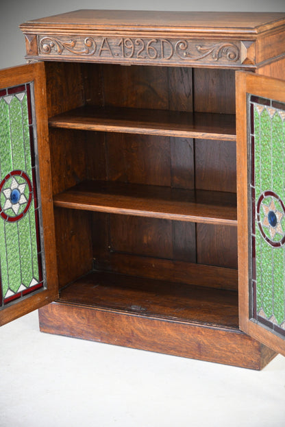 Carved Oak Stained Glass Bookcase