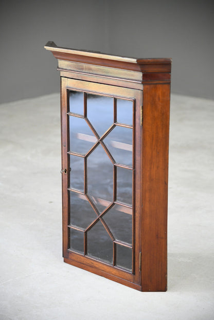 Small Antique Mahogany Astragal Glazed Wall Hanging Corner Cabinet Kitchen