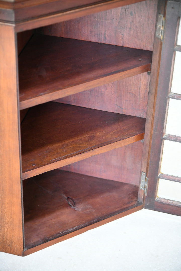 Small Antique Mahogany Astragal Glazed Wall Hanging Corner Cabinet Kitchen