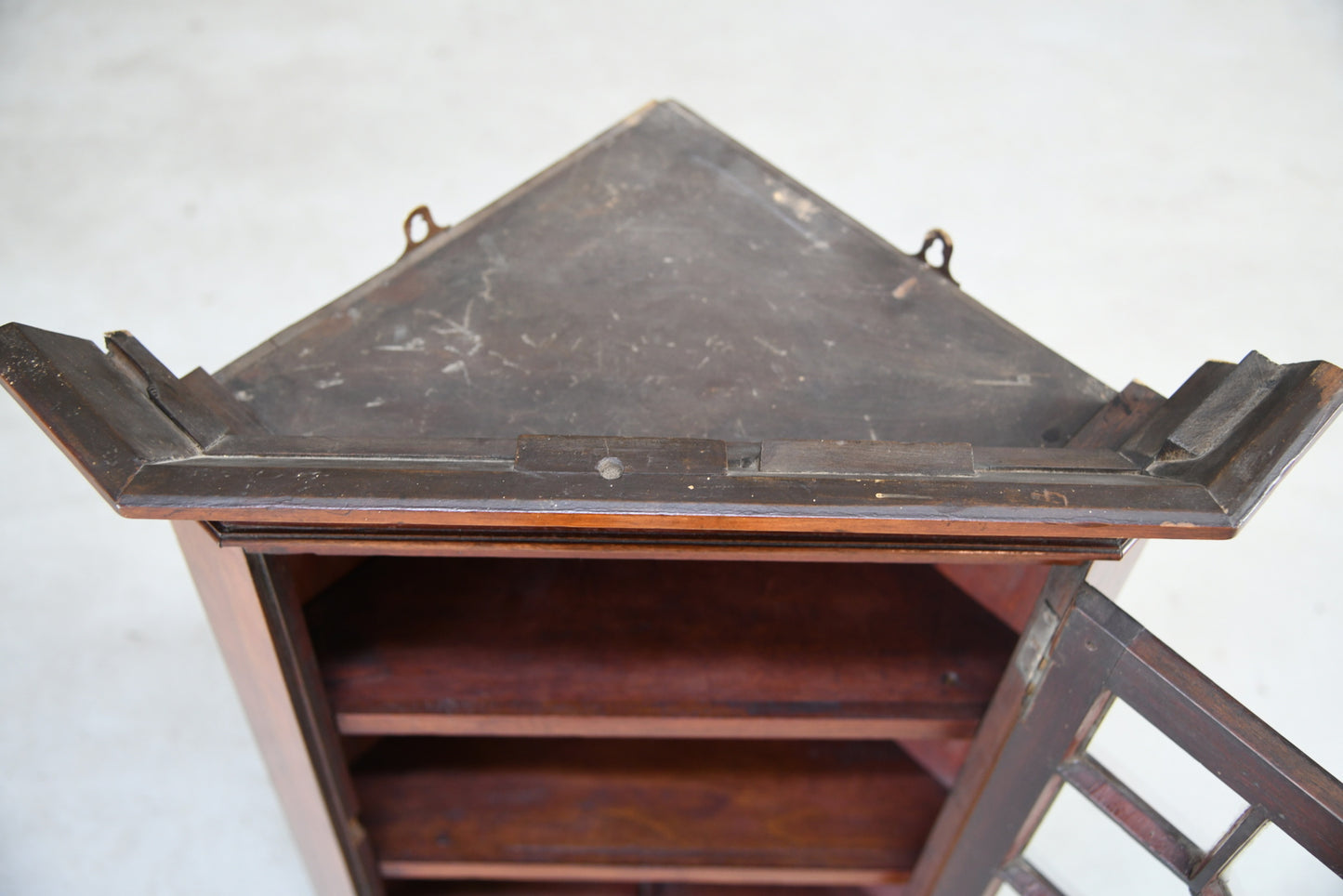 Small Antique Mahogany Astragal Glazed Wall Hanging Corner Cabinet Kitchen