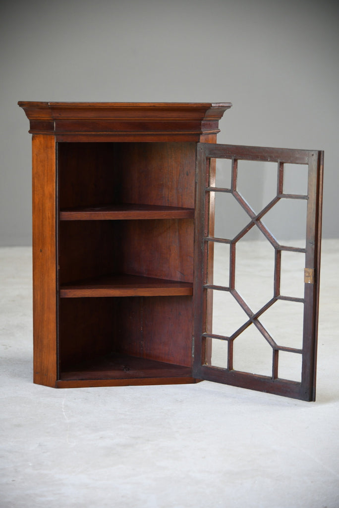 Small Antique Mahogany Astragal Glazed Wall Hanging Corner Cabinet