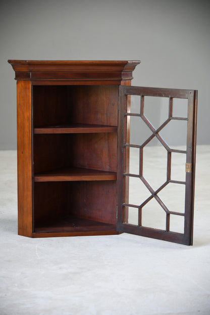 Small Antique Mahogany Astragal Glazed Wall Hanging Corner Cabinet Kitchen