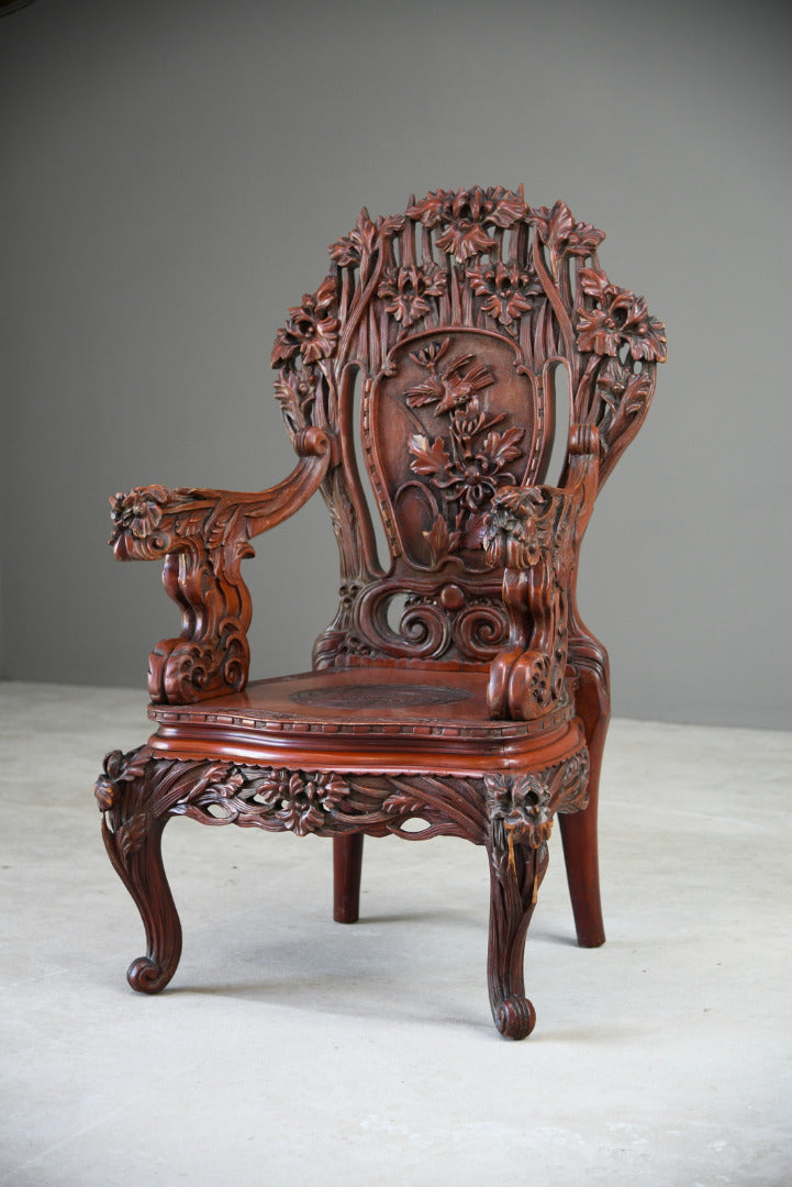 Large Japanese Carved Throne Chair