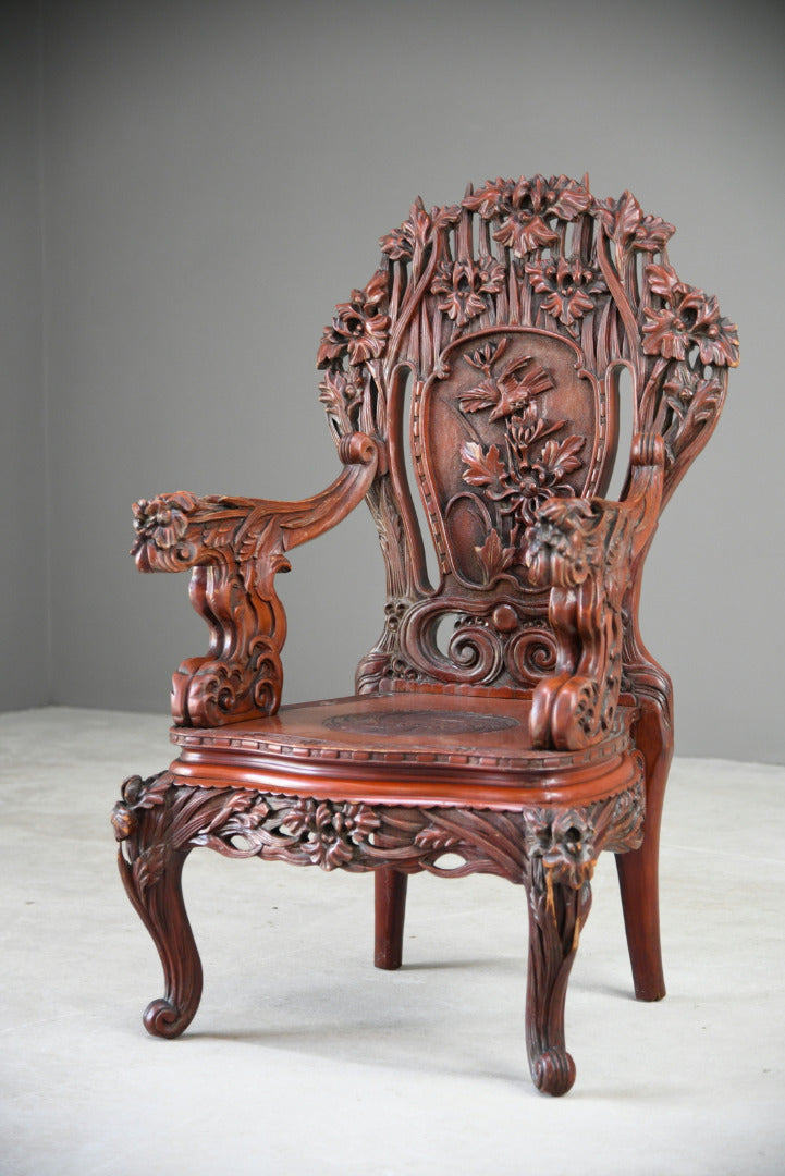 Large Japanese Carved Throne Chair