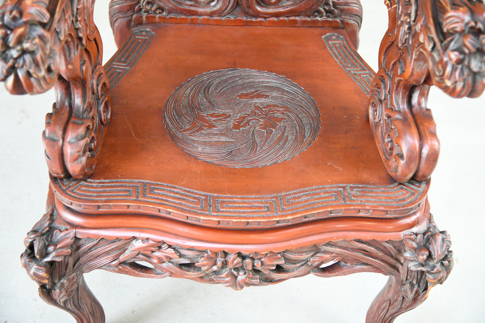 Large Japanese Carved Throne Chair