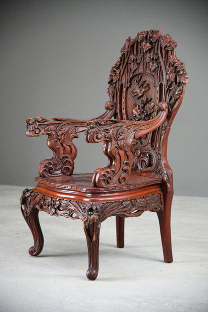 Large Japanese Carved Throne Chair