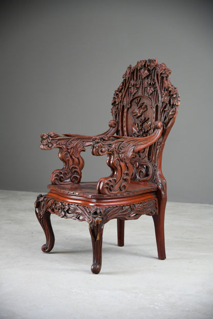 Large Japanese Carved Throne Chair