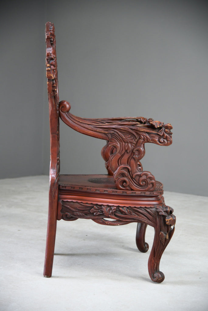 Large Japanese Carved Throne Chair