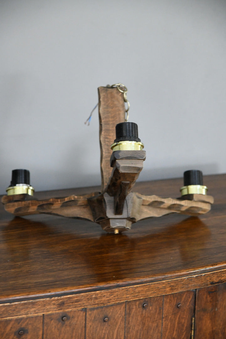 Pair Wooden Three Branch Light Fitting