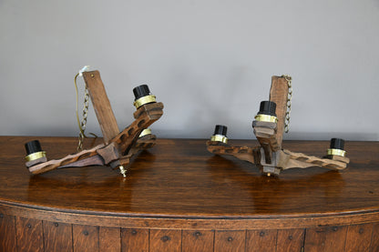 Pair Wooden Three Branch Light Fitting