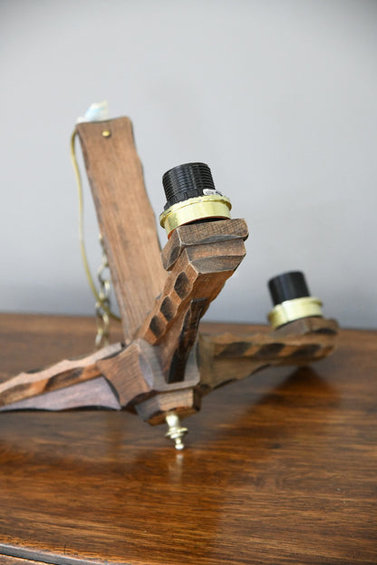 Pair Wooden Three Branch Light Fitting