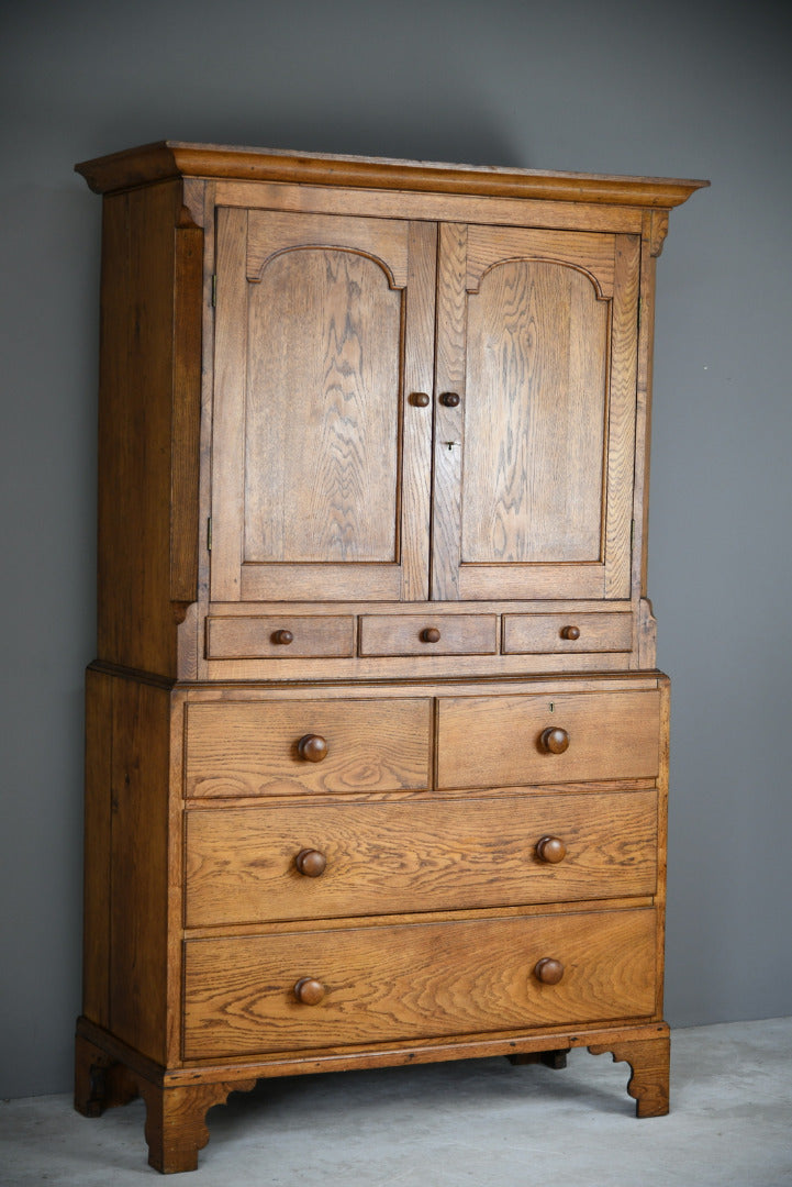 Antique Style Large Farmhouse Country Oak Linen Press