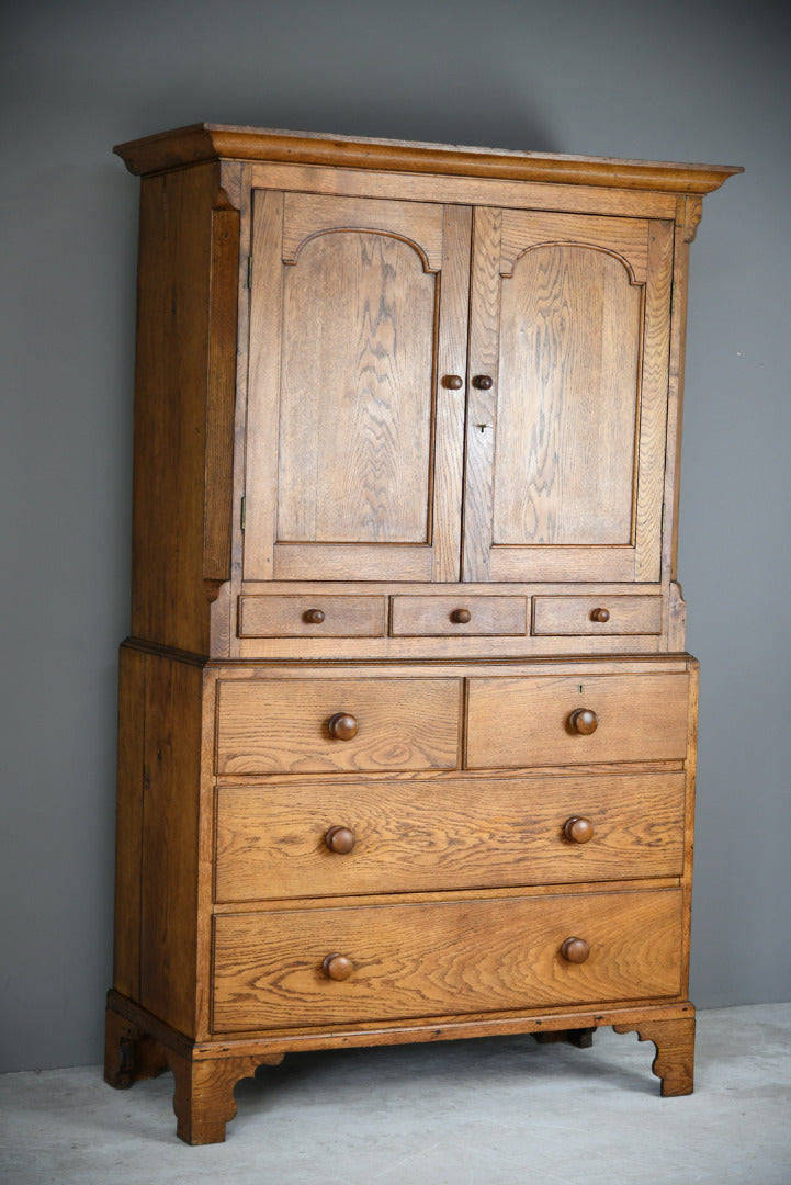 Antique Style Large Farmhouse Country Oak Linen Press