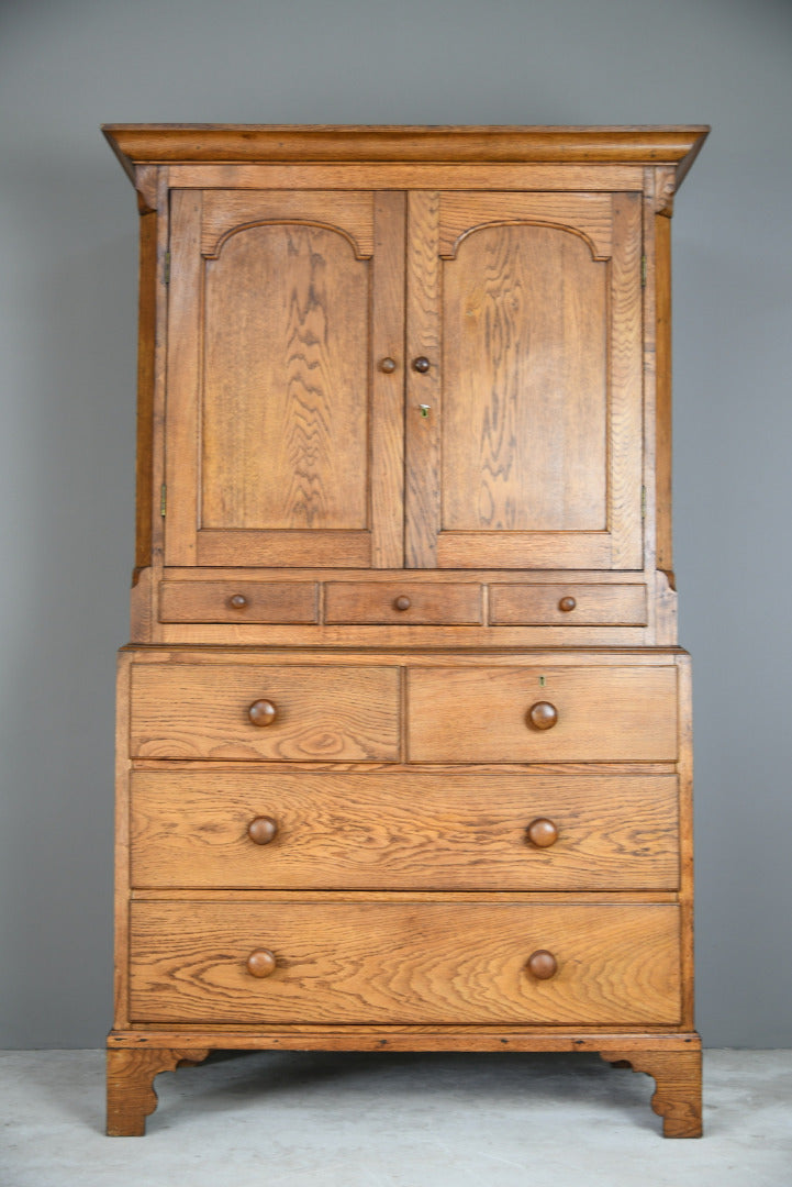 Antique Style Large Farmhouse Country Oak Linen Press