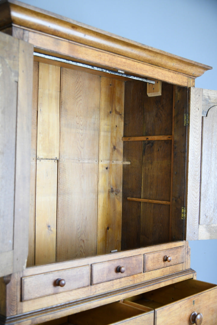 Antique Style Large Farmhouse Country Oak Linen Press