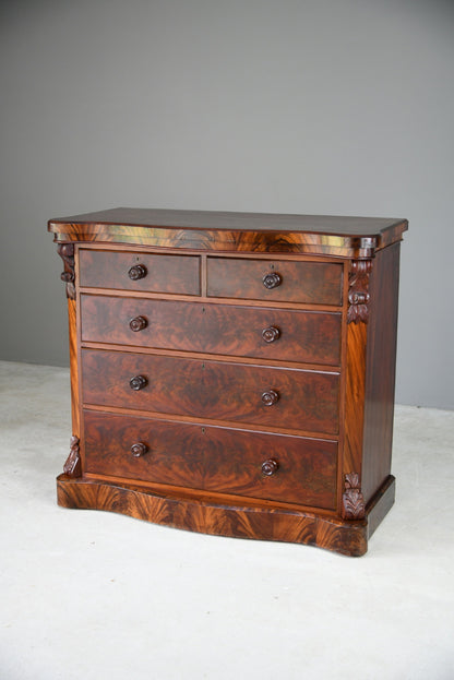 Antique Victorian Flame Mahogany Serpentine Chest of Drawers