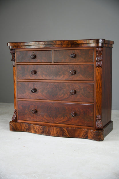 Antique Victorian Flame Mahogany Serpentine Chest of Drawers