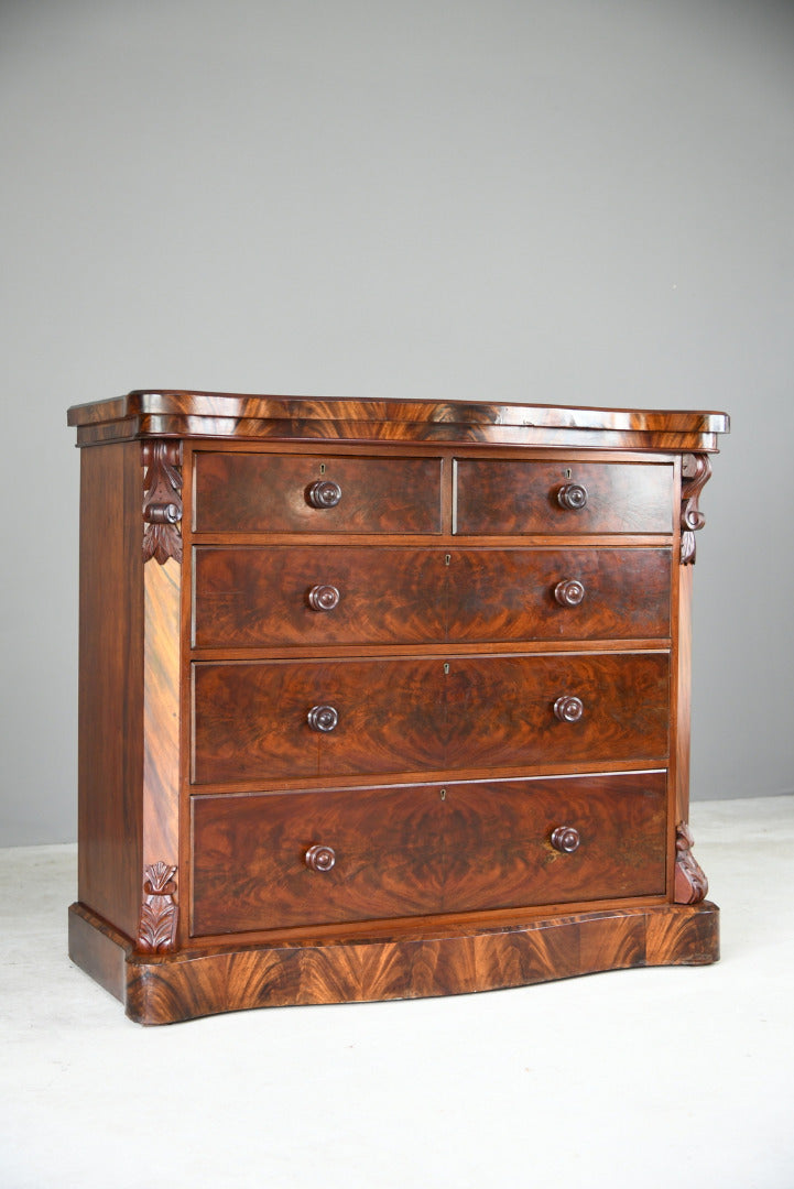 Antique Victorian Flame Mahogany Serpentine Chest of Drawers