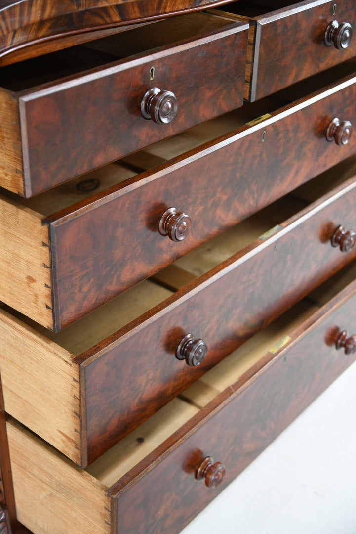 Antique Victorian Flame Mahogany Serpentine Chest of Drawers