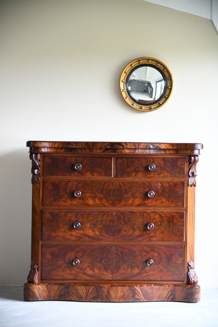 Antique Victorian Flame Mahogany Serpentine Chest of Drawers