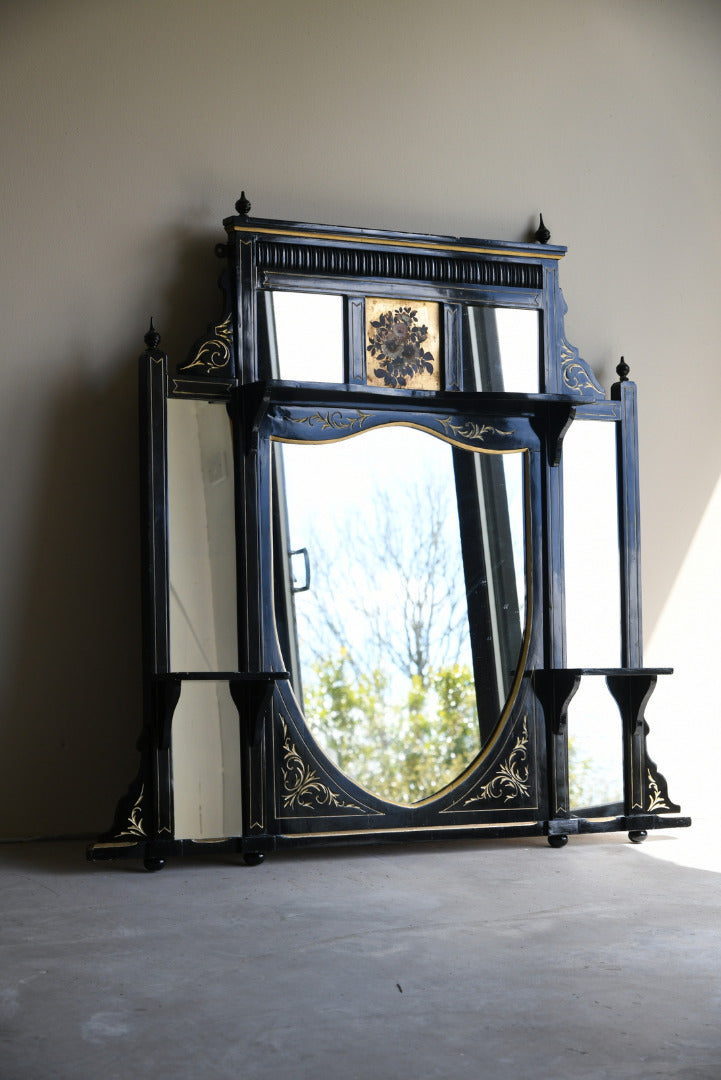 Victorian Aesthetic Movement Ebonised Over Mantle Mirror