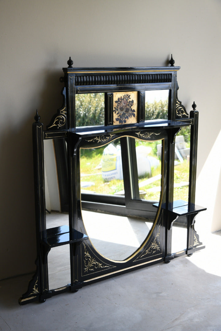 Victorian Aesthetic Movement Ebonised Over Mantle Mirror