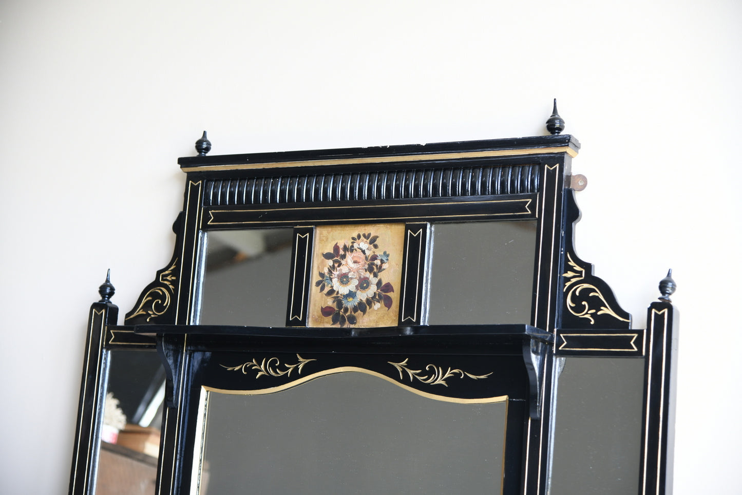 Victorian Aesthetic Movement Ebonised Over Mantle Mirror