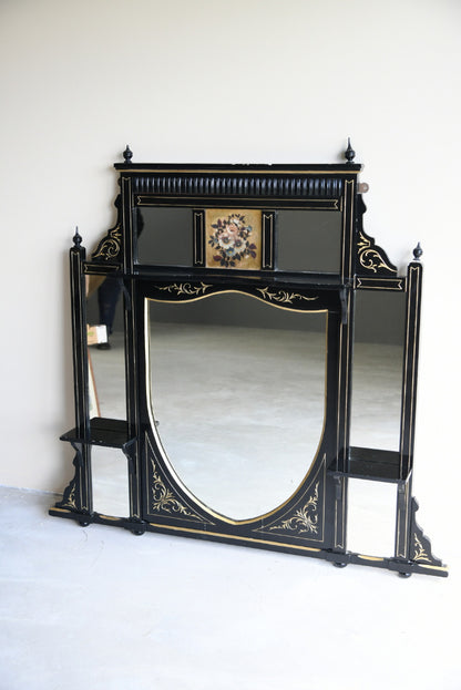 Victorian Aesthetic Movement Ebonised Over Mantle Mirror