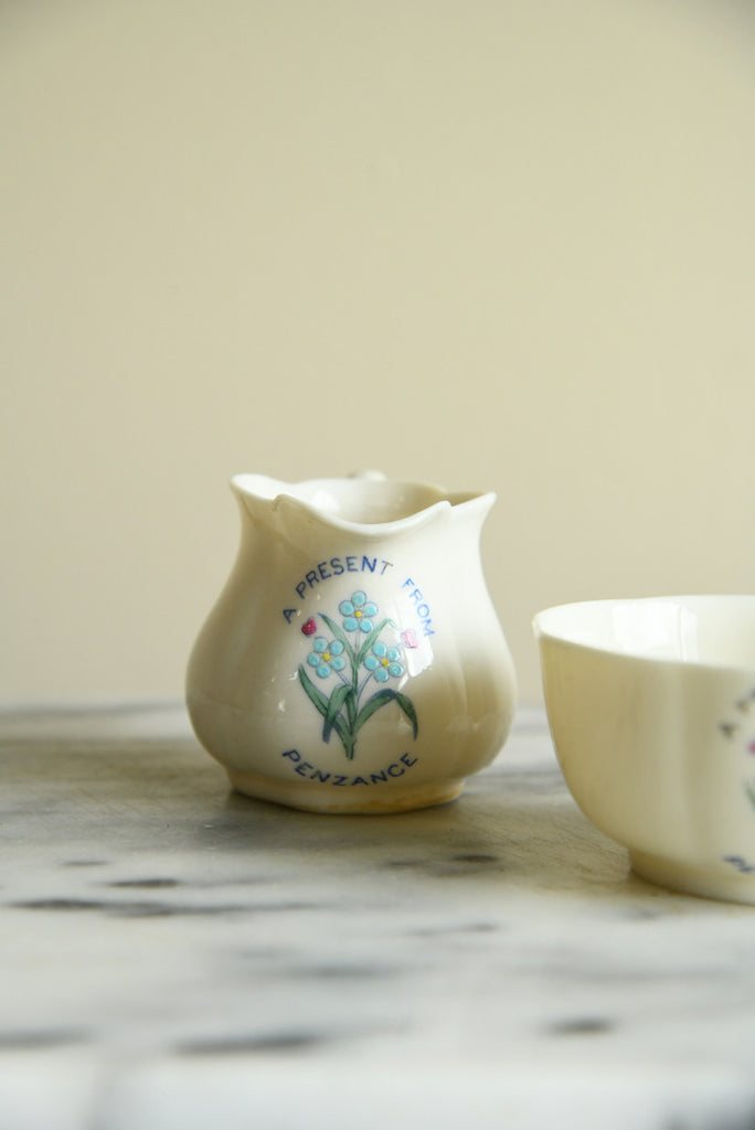 Cornish Souvenir China - A present from Penzance Jug & Sugar Bowl