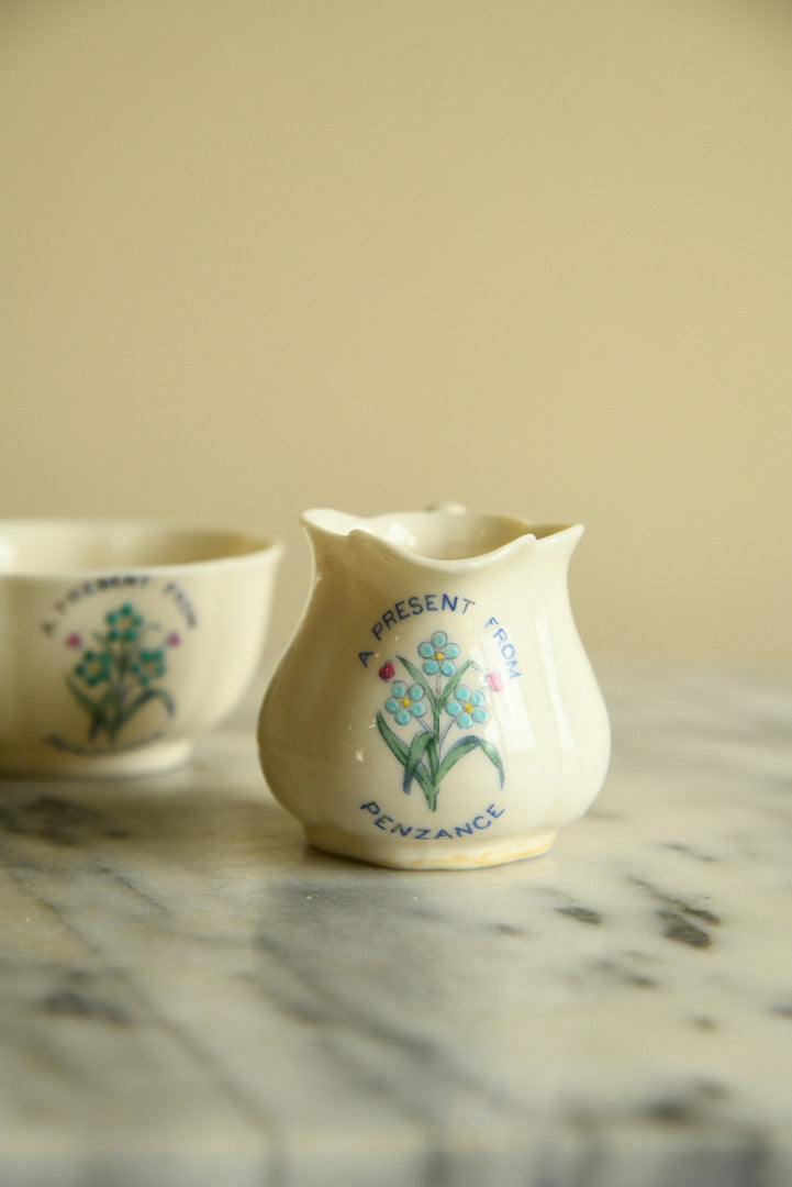 Cornish Souvenir China - A present from Penzance Jug & Sugar Bowl