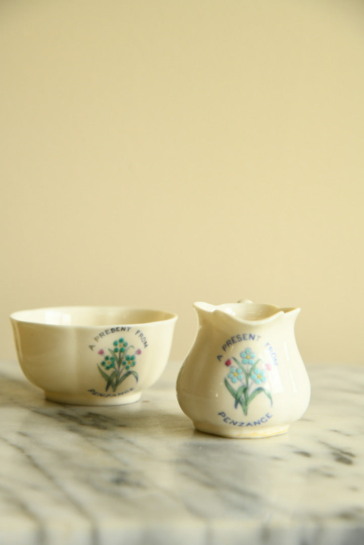 Cornish Souvenir China - A present from Penzance Jug & Sugar Bowl