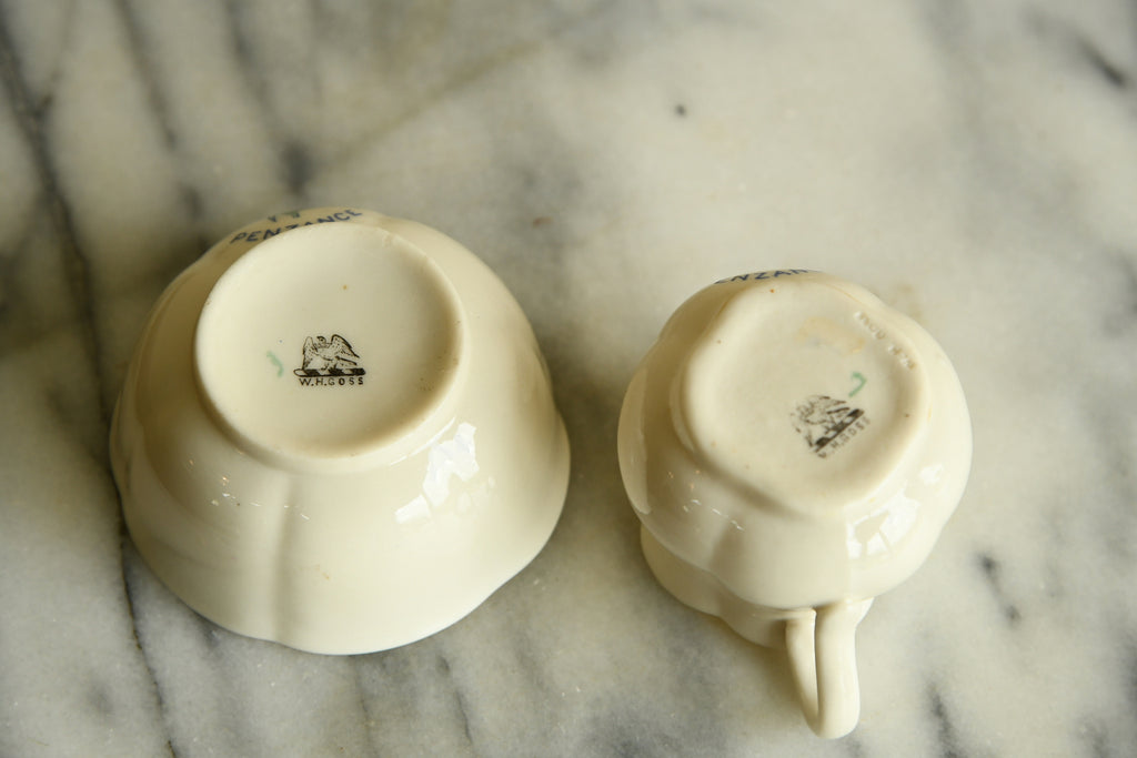 Cornish Souvenir China - A present from Penzance Jug & Sugar Bowl